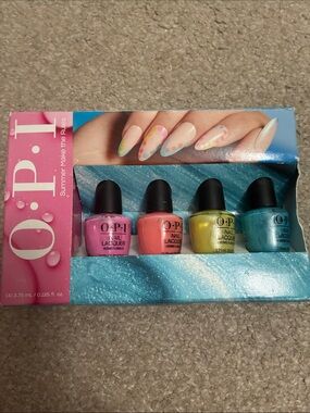 OPI Nail Lacquer Polish Mini Set - Pink, Coral, Yellow, Teal